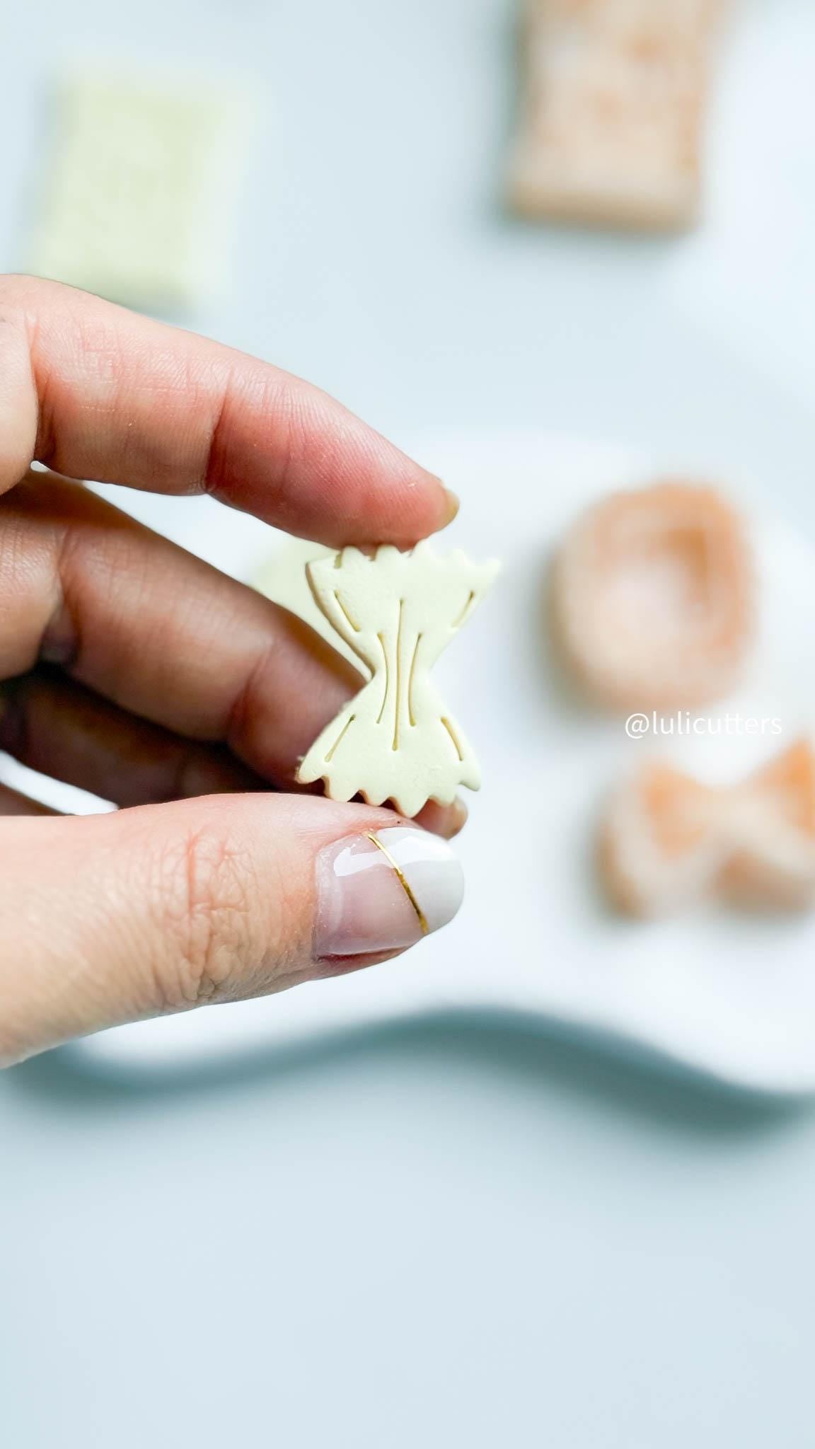 Pasta Earring Cutters Bowtie & Ravioli Shapes with Imprint Details