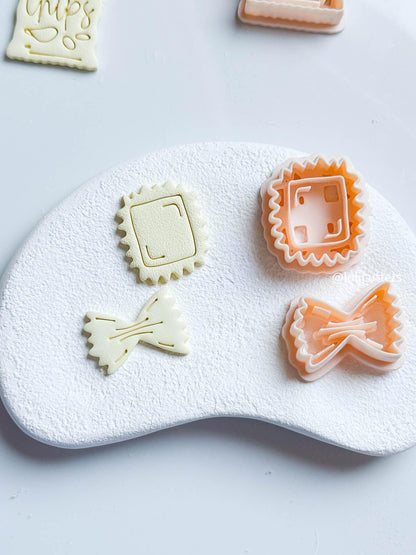 Pasta Earring Cutters Bowtie & Ravioli Shapes with Imprint Details