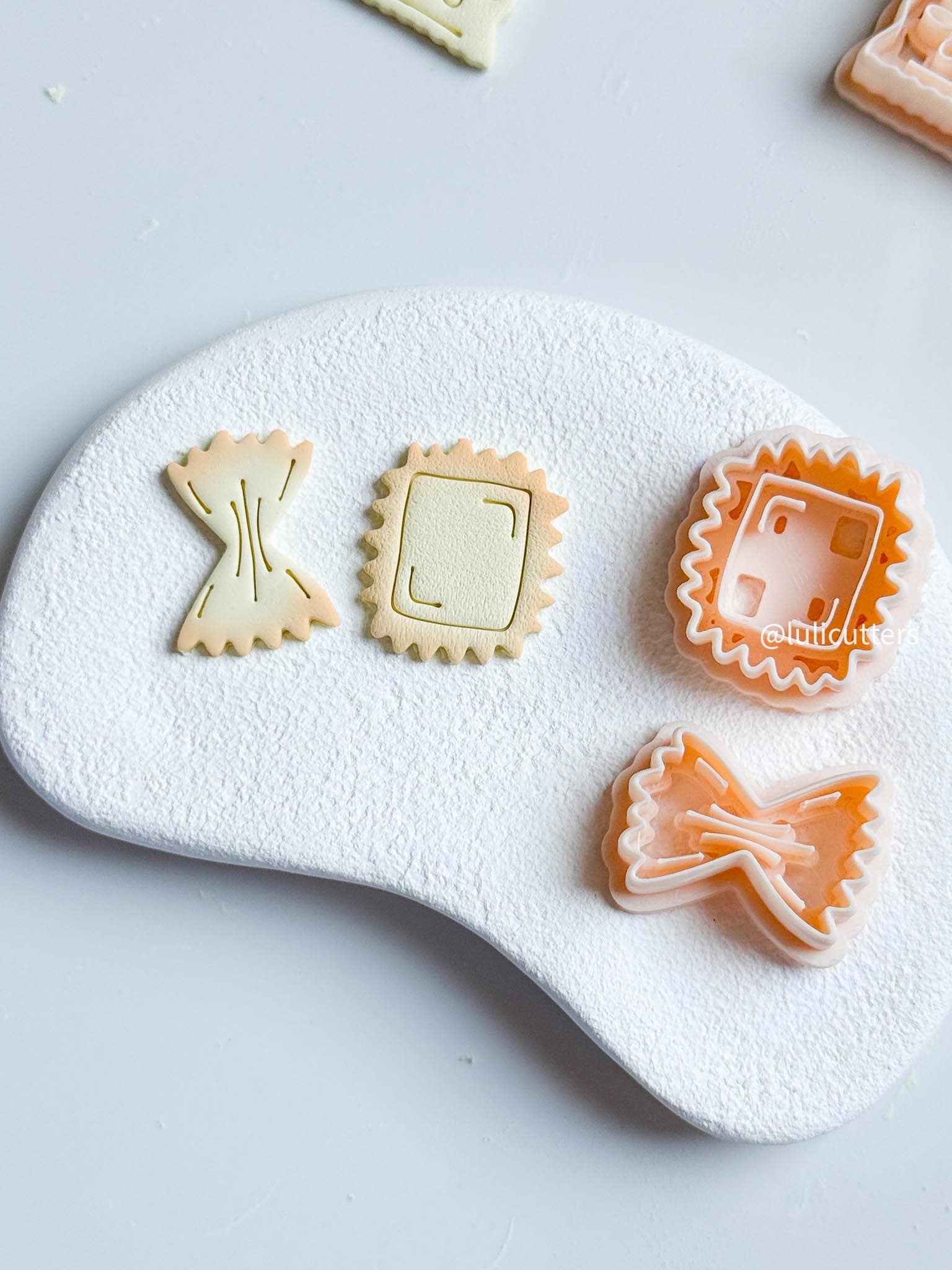 Pasta Earring Cutters Bowtie & Ravioli Shapes with Imprint Details