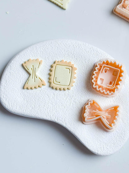 Pasta Earring Cutters Bowtie & Ravioli Shapes with Imprint Details