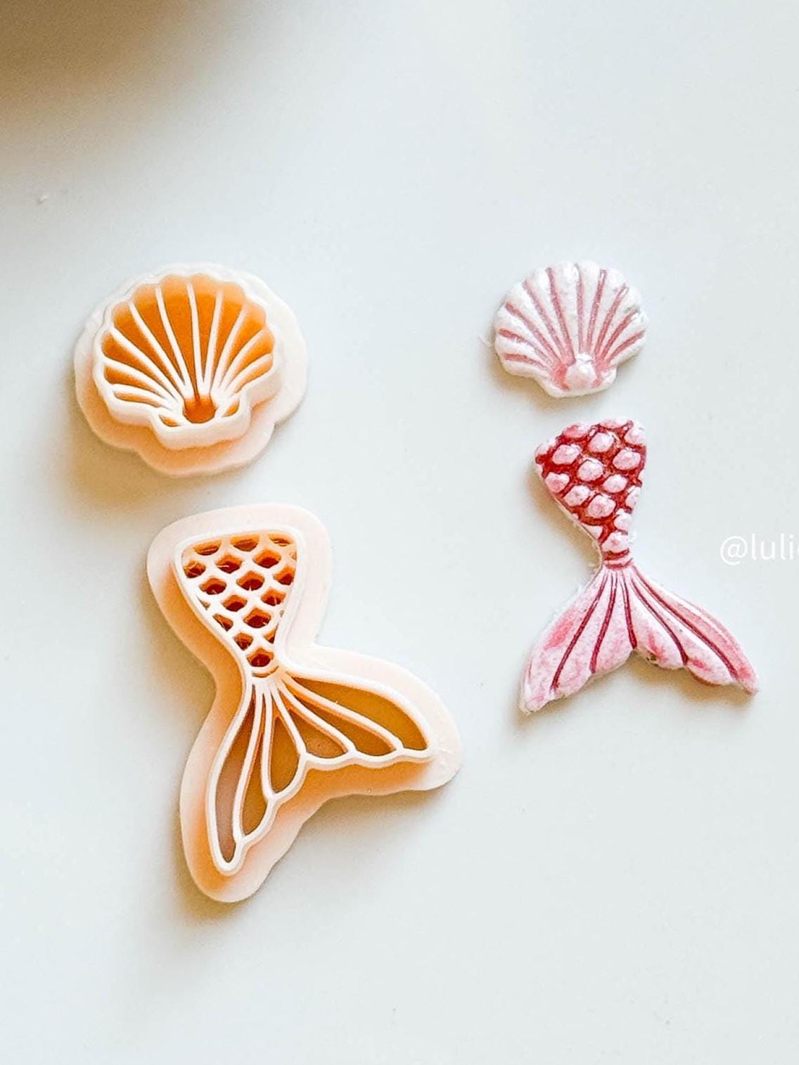 Mermaid Tail & Seashell Clay Cutter Set Ocean Theme with Imprints for Polymer Clay Jewelry