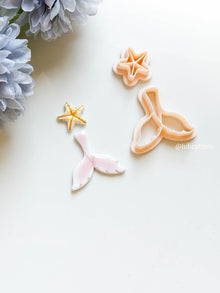 Mermaid Tail & Seashell Clay Cutter Set Ocean Theme with Imprints for Polymer Clay Jewelry