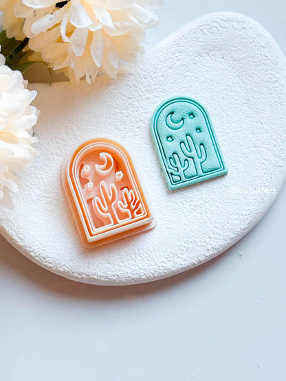 Cactus Desert Window Cutter Moon & Stars Imprint Clay Earring Cutter