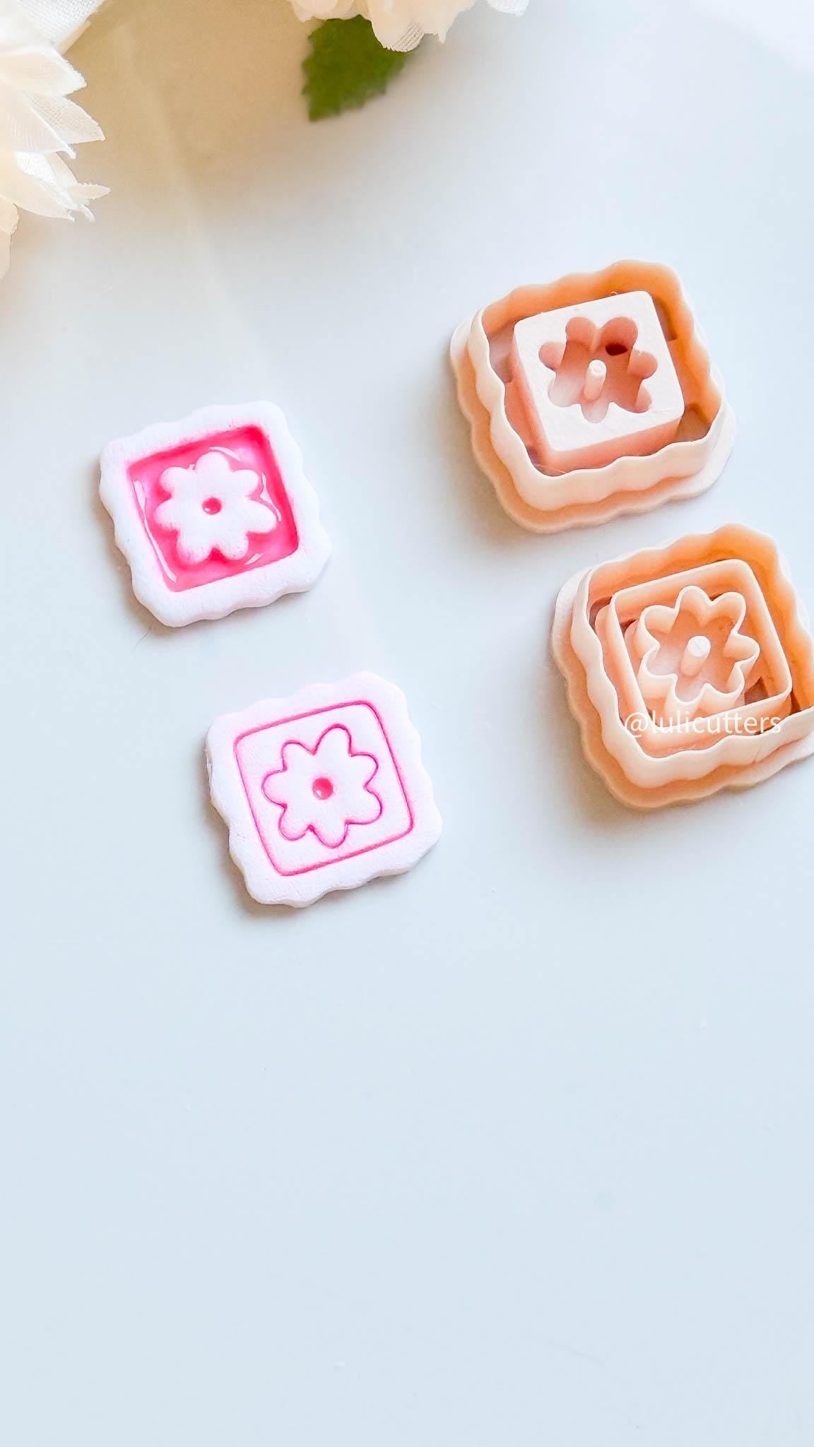 Retro Wobbly Flower Clay Cutter Set: Imprint or Deboss Style