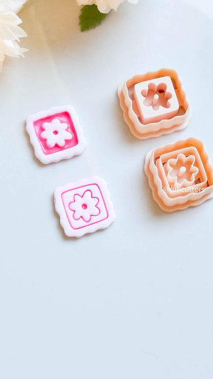 Retro Wobbly Flower Clay Cutter Set: Imprint or Deboss Style