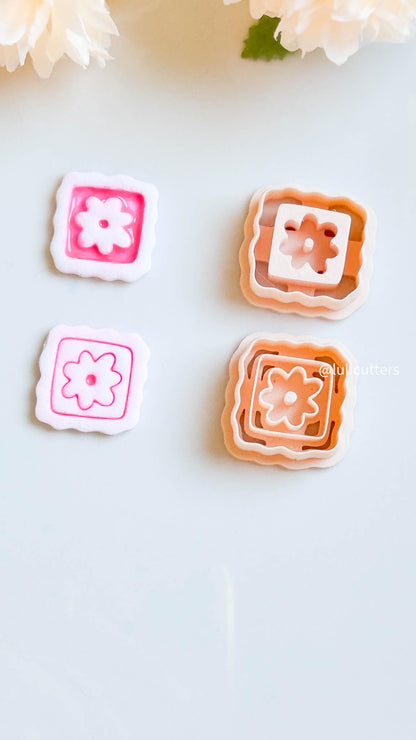 Retro Wobbly Flower Clay Cutter Set: Imprint or Deboss Style