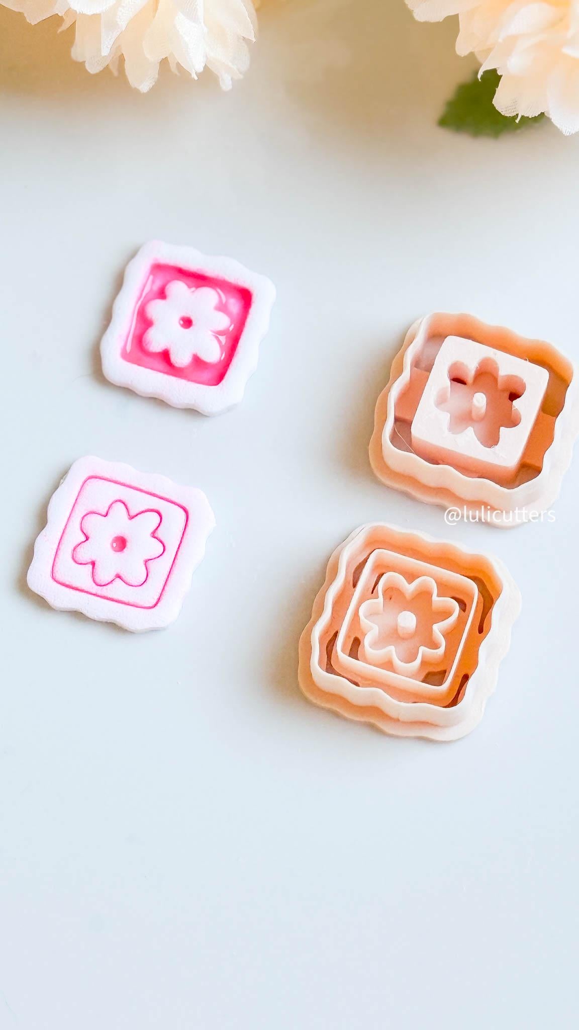 Retro Wobbly Flower Clay Cutter Set: Imprint or Deboss Style