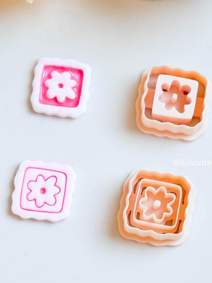 Retro Wobbly Flower Clay Cutter Set: Imprint or Deboss Style