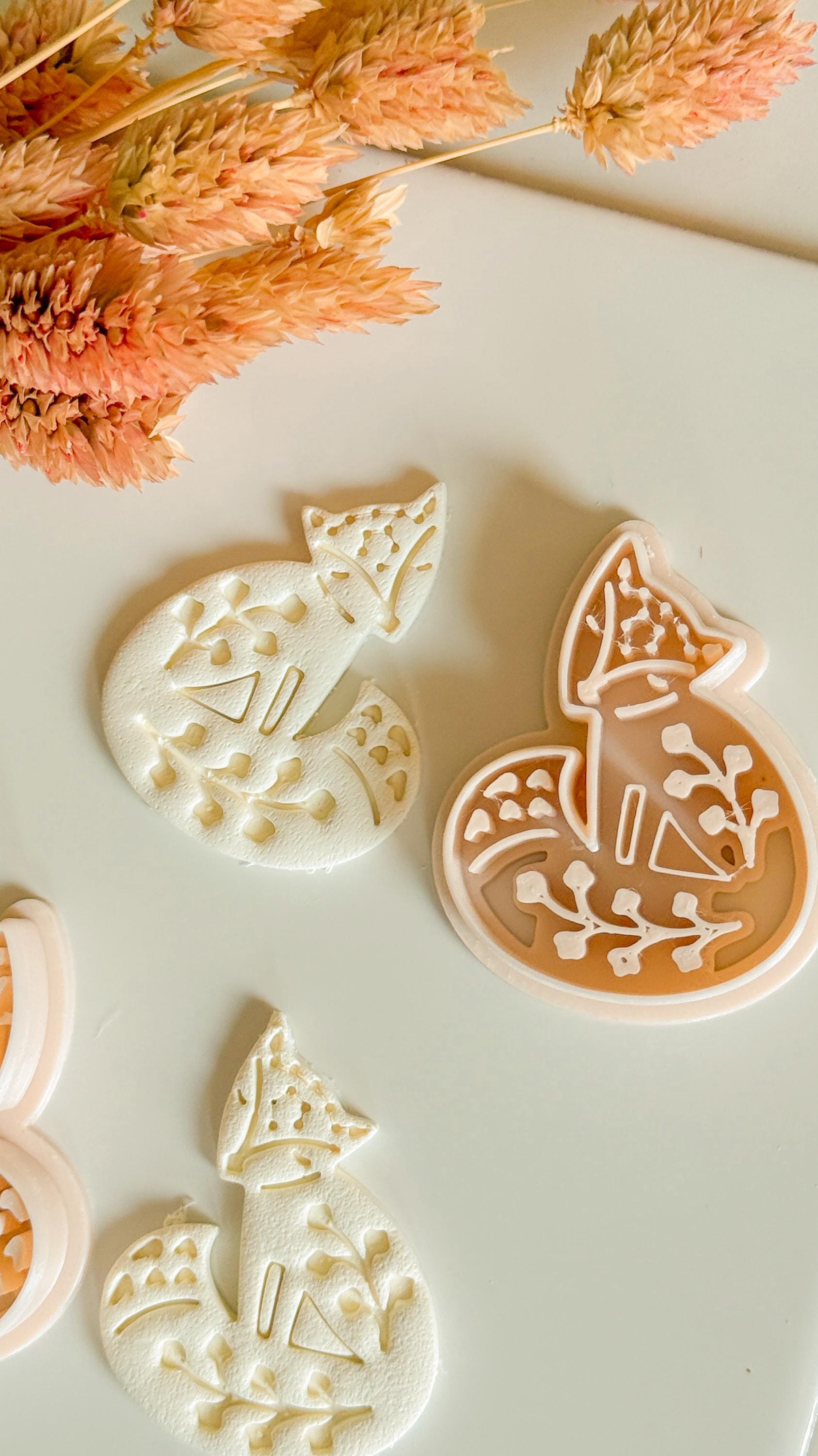 Fox & Foliage Polymer Clay Earring Cutter: Woodland Botanical Design