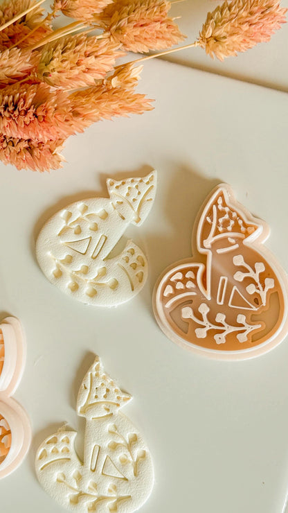 Fox & Foliage Polymer Clay Earring Cutter: Woodland Botanical Design