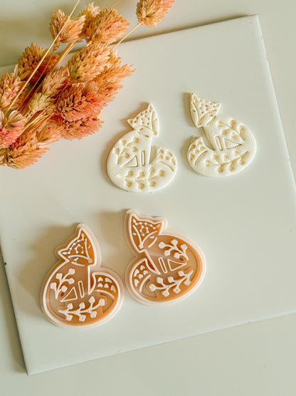 Fox & Foliage Polymer Clay Earring Cutter: Woodland Botanical Design