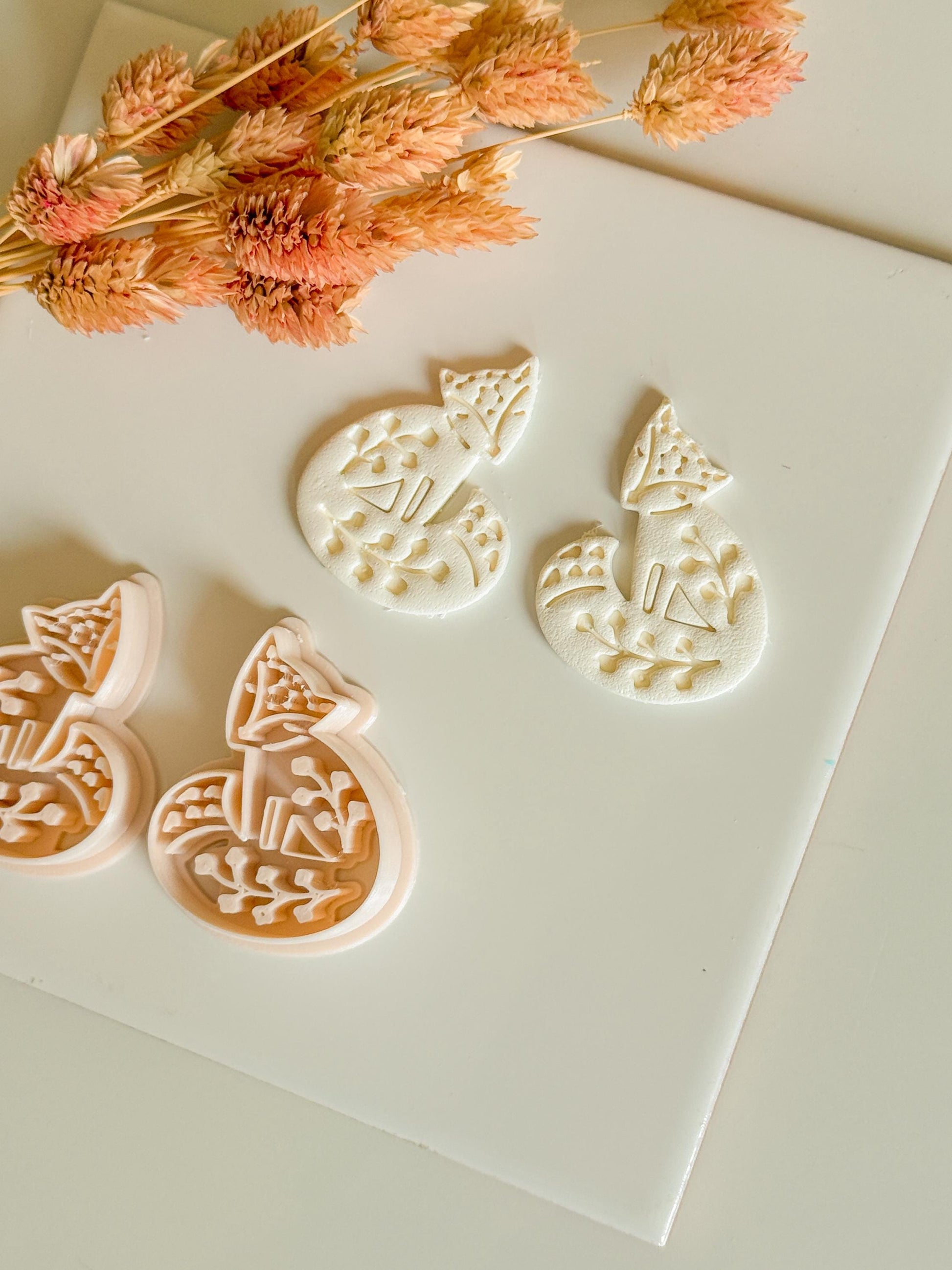 Fox & Foliage Polymer Clay Earring Cutter: Woodland Botanical Design