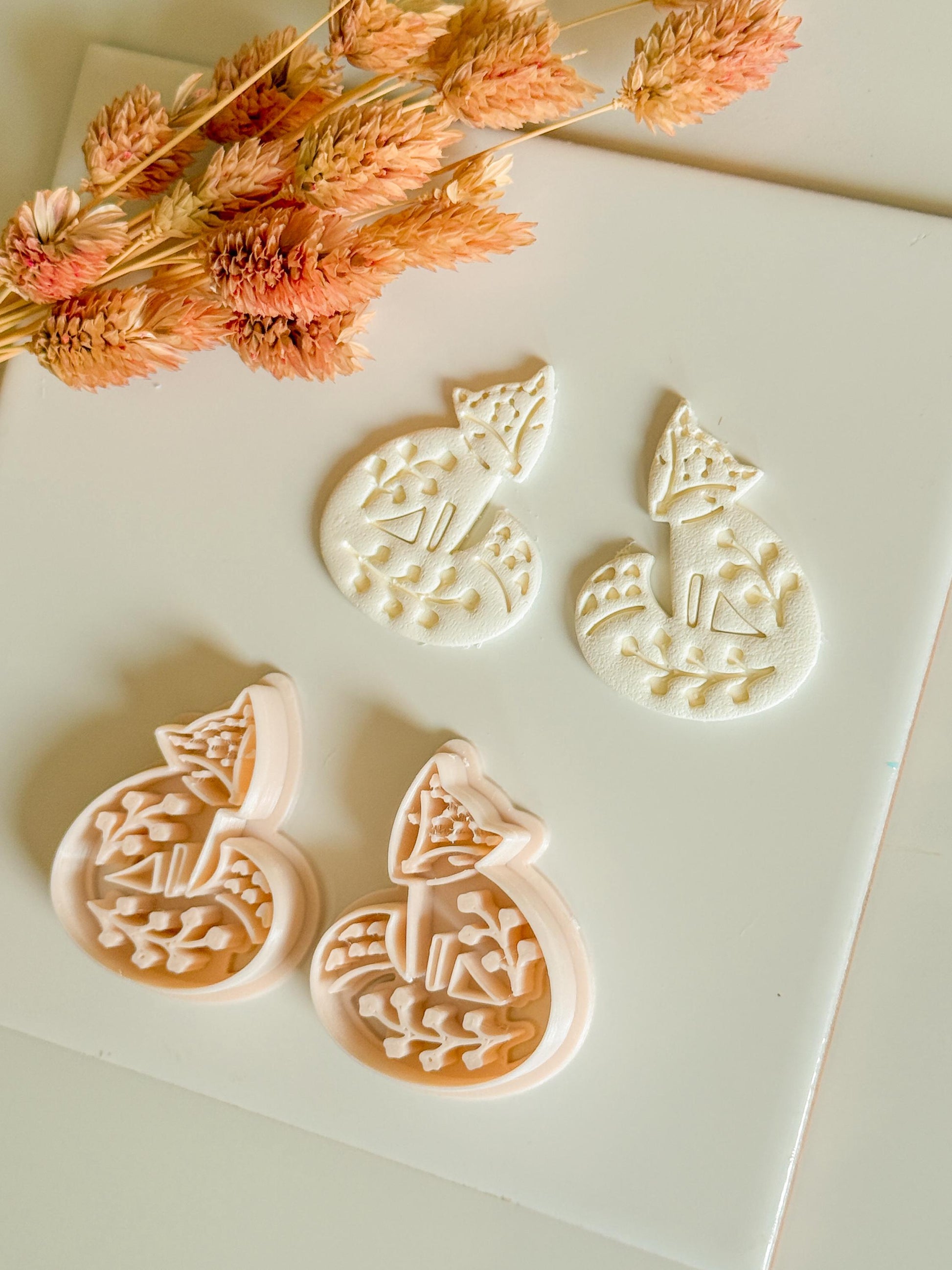 Fox & Foliage Polymer Clay Earring Cutter: Woodland Botanical Design