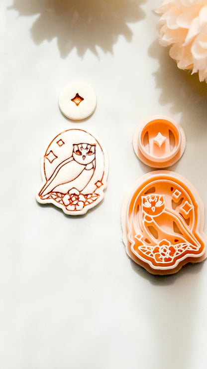 Whimsical Owl Polymer Clay Cutter: Forest Bird Jewelry Mold with Star