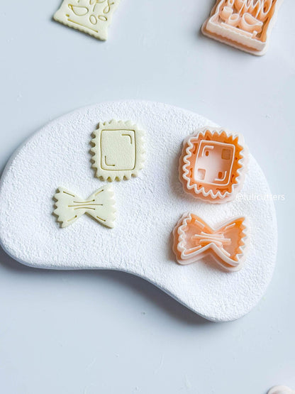 Pasta Earring Cutters Bowtie & Ravioli Shapes with Imprint Details