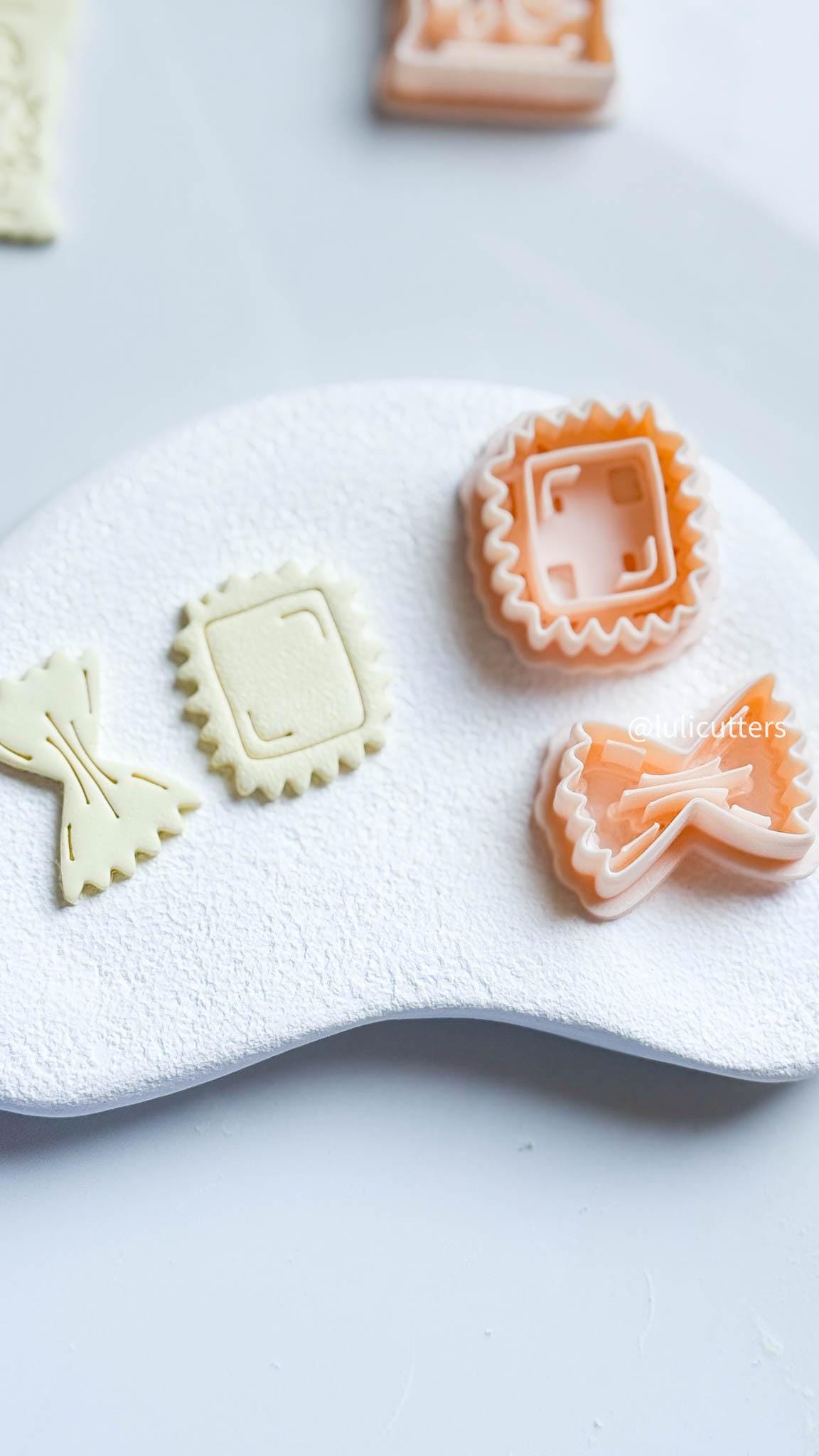Pasta Earring Cutters Bowtie & Ravioli Shapes with Imprint Details