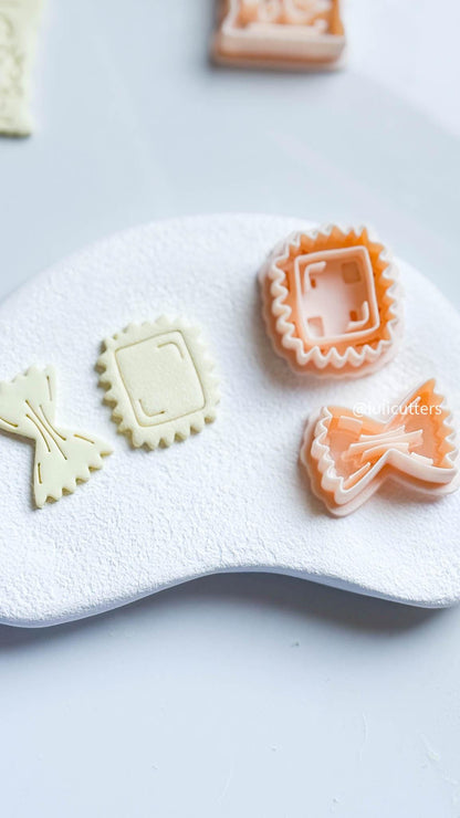 Pasta Earring Cutters Bowtie & Ravioli Shapes with Imprint Details