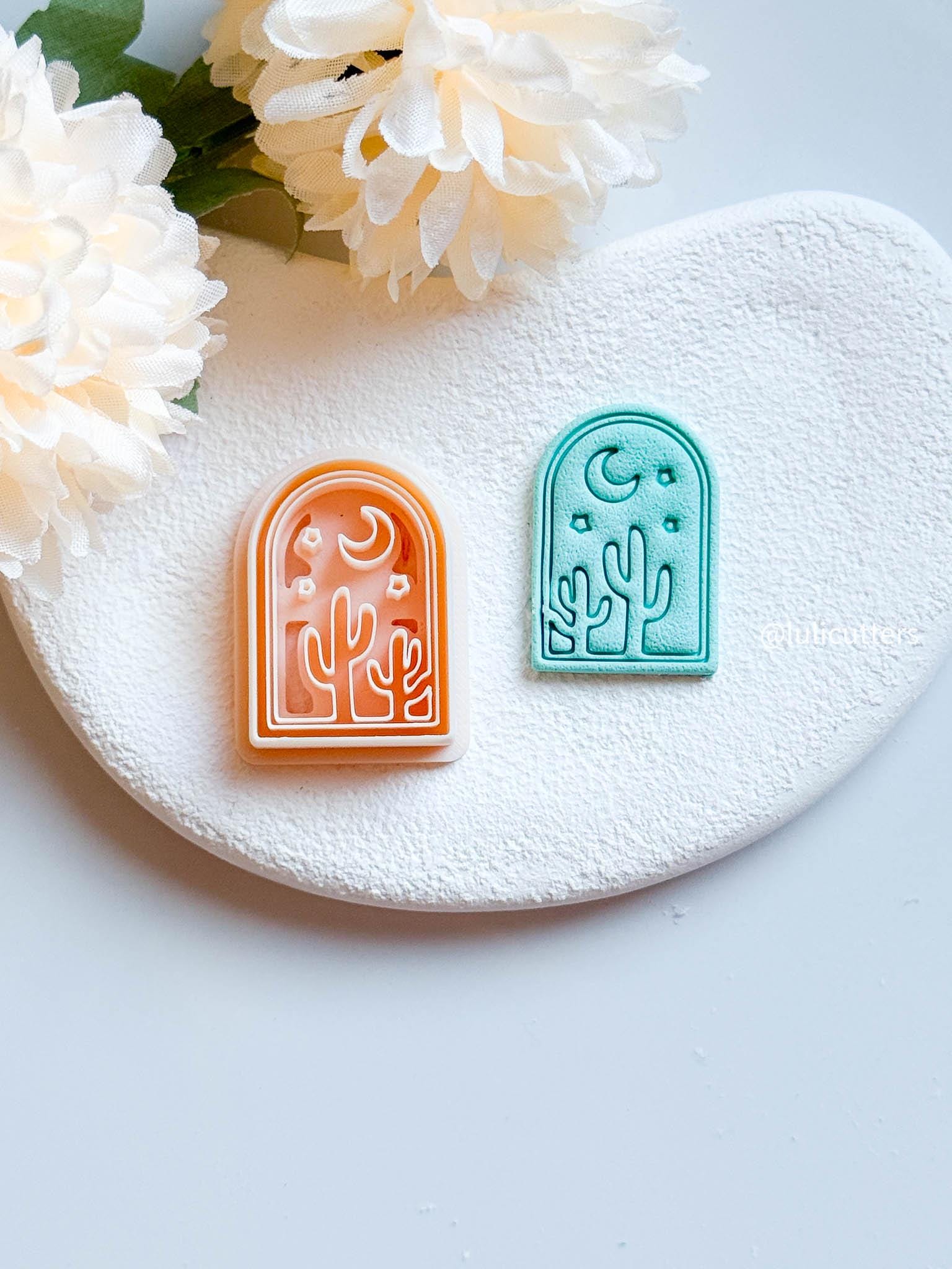 Cactus Desert Window Cutter Moon & Stars Imprint Clay Earring Cutter