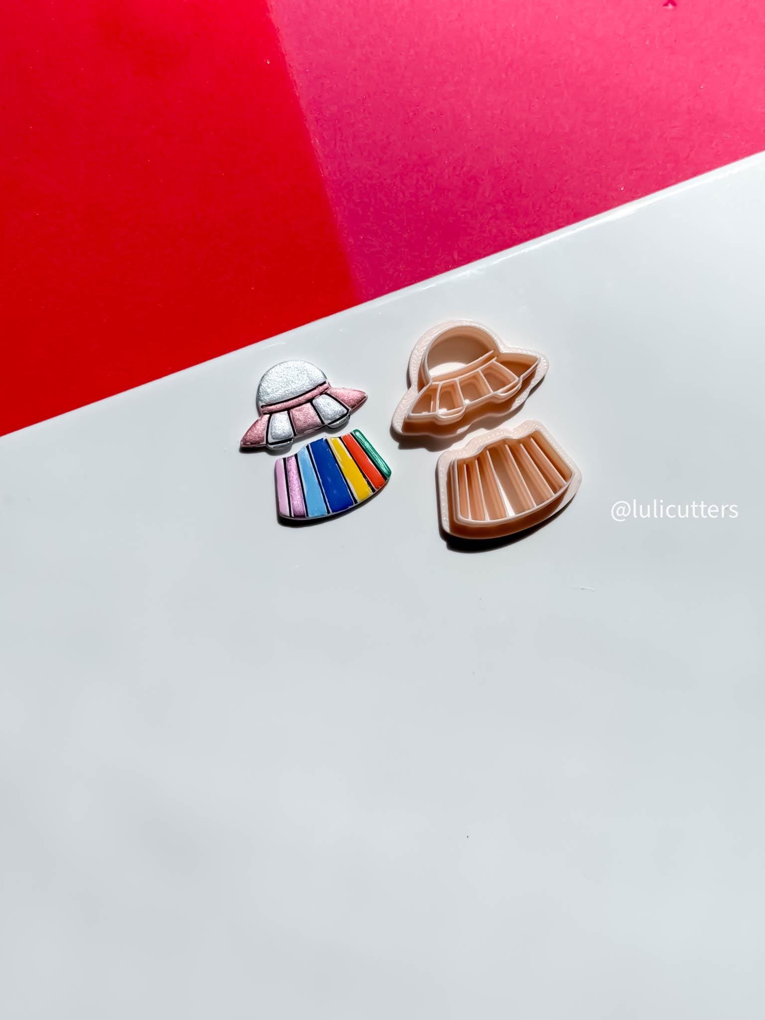 UFO Clay Earring Cutter Set Includes Saucer Top + Rainbow Beam Base