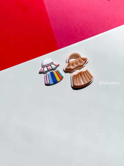 UFO Clay Earring Cutter Set Includes Saucer Top + Rainbow Beam Base