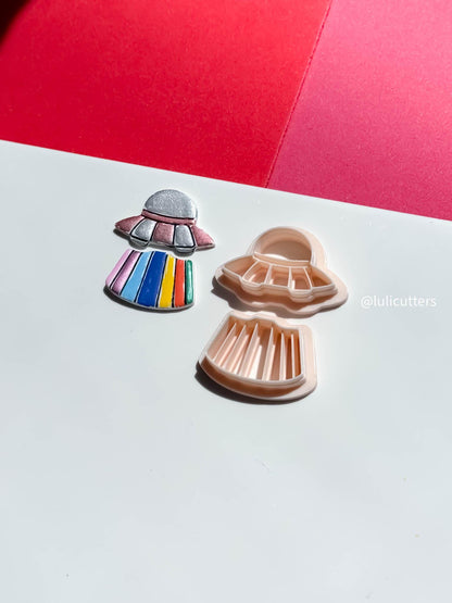 UFO Clay Earring Cutter Set Includes Saucer Top + Rainbow Beam Base