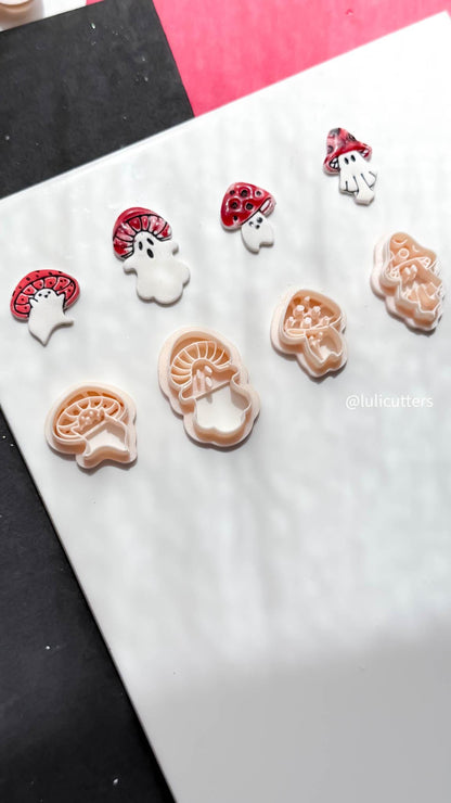 Mushroom Ghost Clay Earring Cutter, Spooky Polymer Clay Imprint