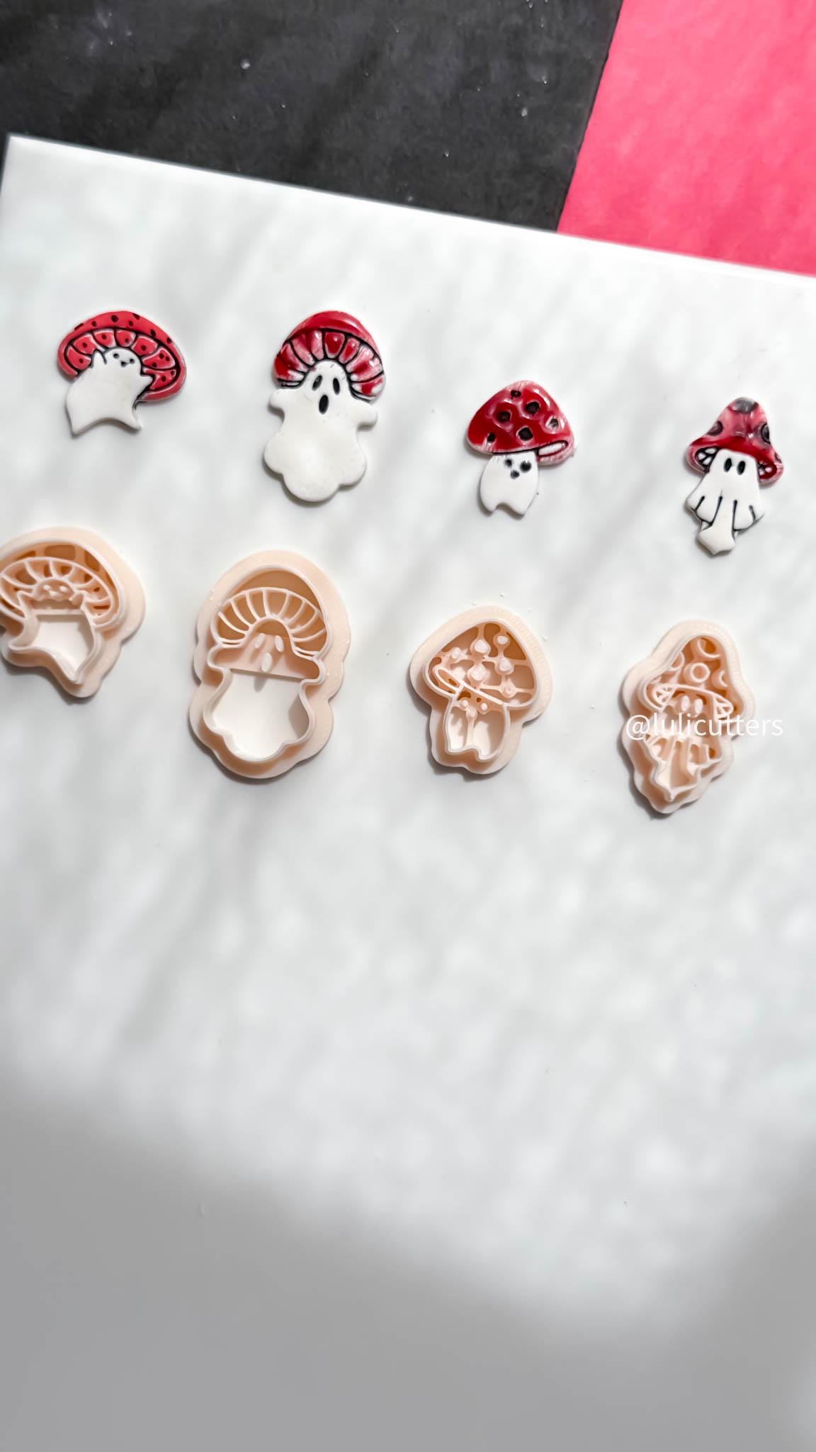 Mushroom Ghost Clay Earring Cutter, Spooky Polymer Clay Imprint