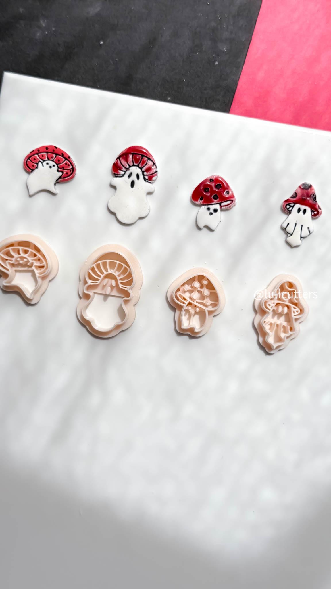Mushroom Ghost Clay Earring Cutter, Spooky Polymer Clay Imprint