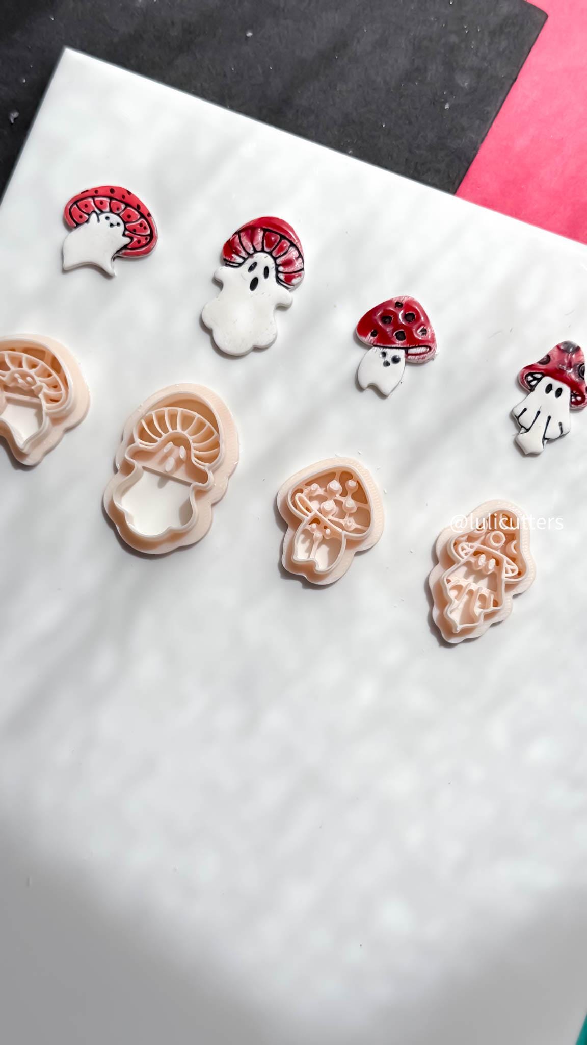 Mushroom Ghost Clay Earring Cutter, Spooky Polymer Clay Imprint