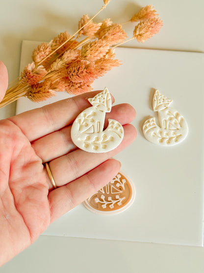 Fox & Foliage Polymer Clay Earring Cutter: Woodland Botanical Design