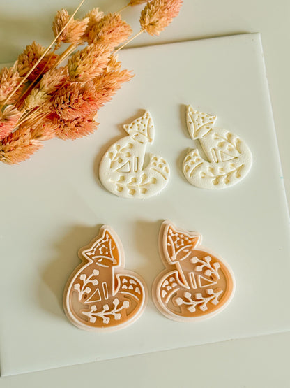 Fox & Foliage Polymer Clay Earring Cutter: Woodland Botanical Design