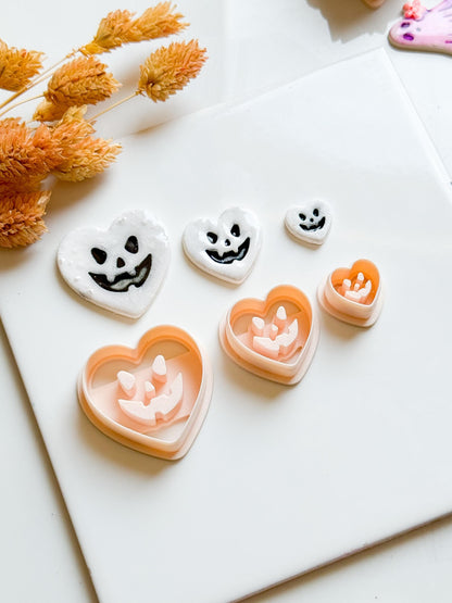 Jack-O'-Lantern Heart Polymer Clay Cutters: Halloween Earring Molds, 6 Sizes