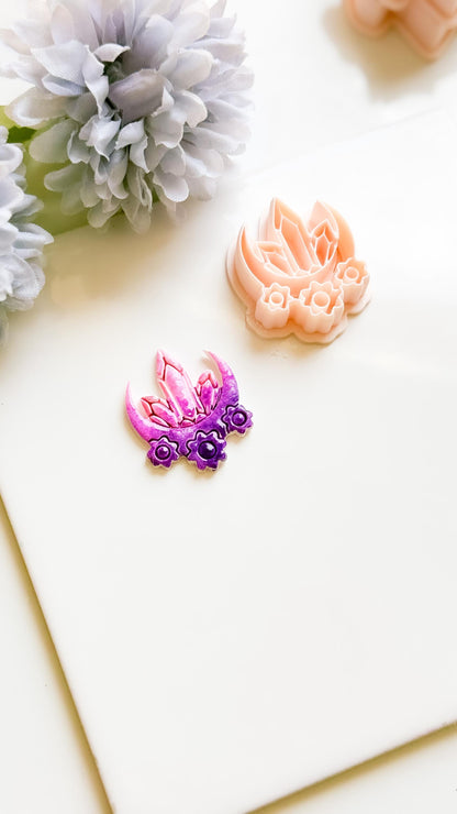 Crystal Moon Polymer Clay Cutter: Crescent Earring Mold with Flowers