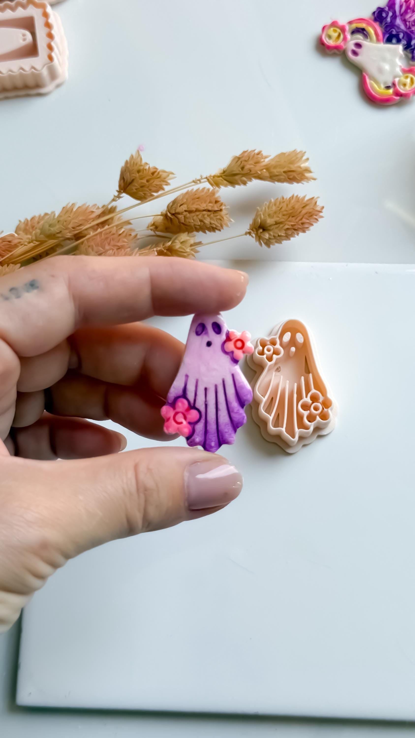 Floral Ghost Polymer Clay Cutter: Kawaii Halloween Earring Mold