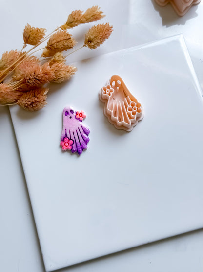 Floral Ghost Polymer Clay Cutter: Kawaii Halloween Earring Mold