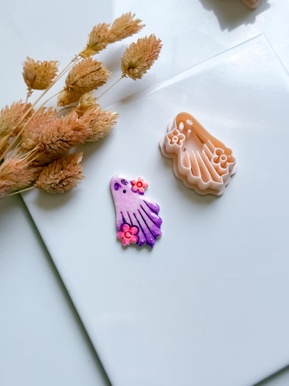 Floral Ghost Polymer Clay Cutter: Kawaii Halloween Earring Mold