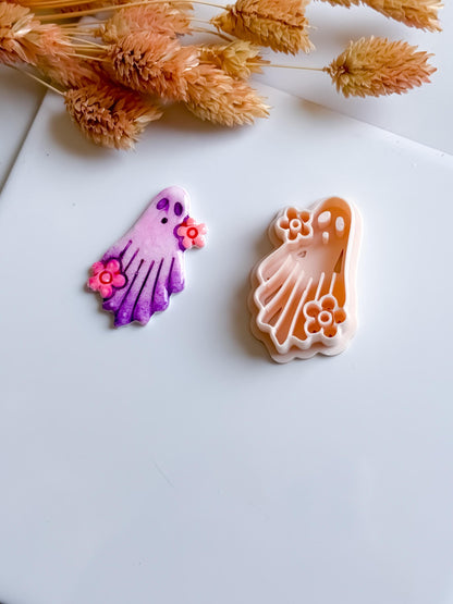 Floral Ghost Polymer Clay Cutter: Kawaii Halloween Earring Mold