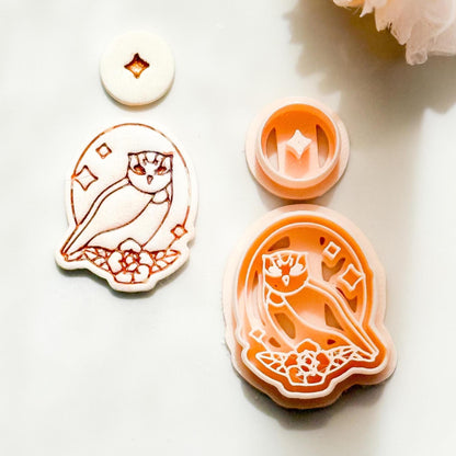 Whimsical Owl Polymer Clay Cutter: Forest Bird Jewelry Mold with Star