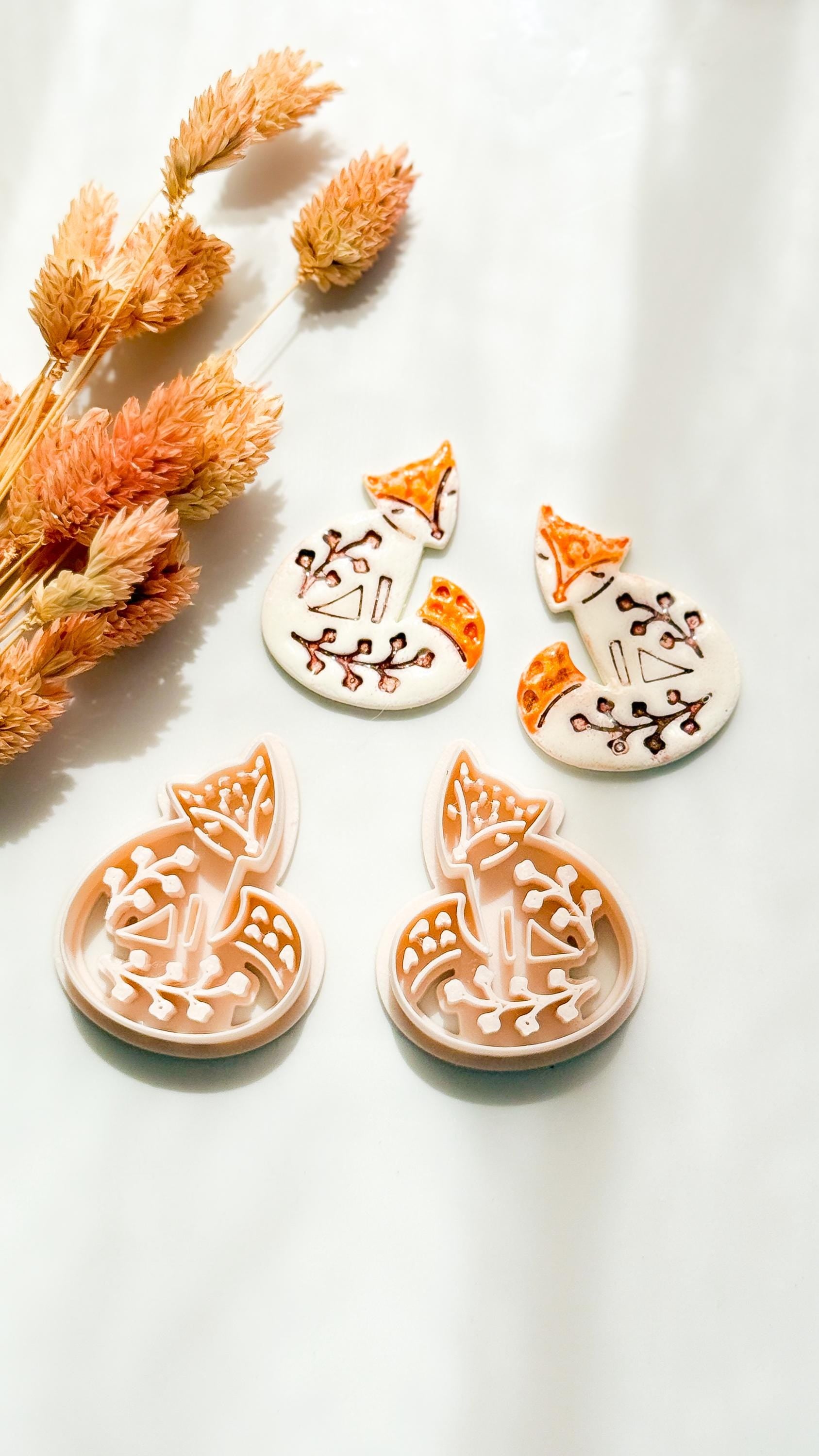 Fox & Foliage Polymer Clay Earring Cutter: Woodland Botanical Design