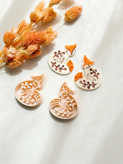 Fox & Foliage Polymer Clay Earring Cutter: Woodland Botanical Design