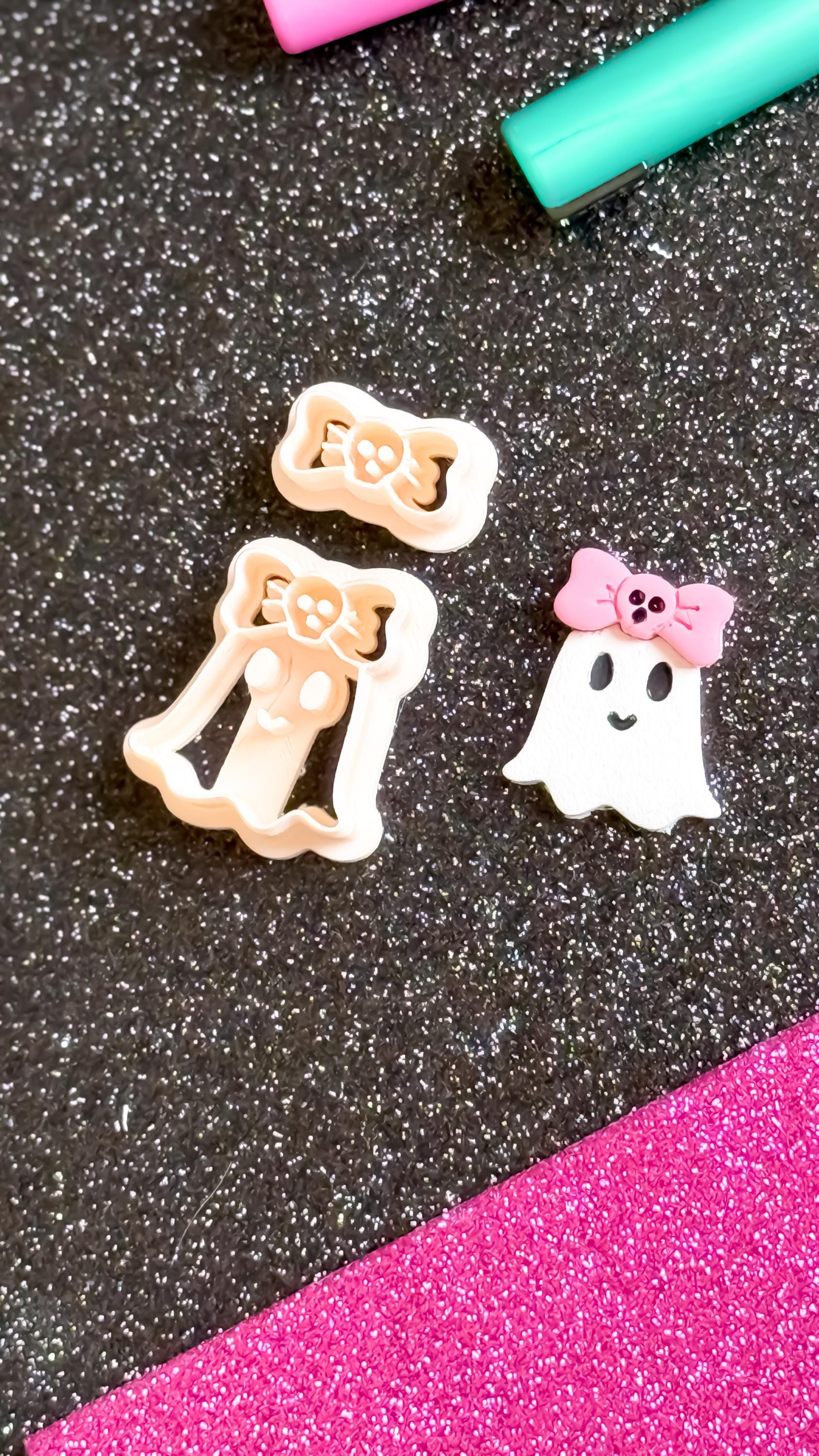 Ghost Clay Cutter Set: Skull Bow Halloween Earrings, Pastel Goth Jewelry