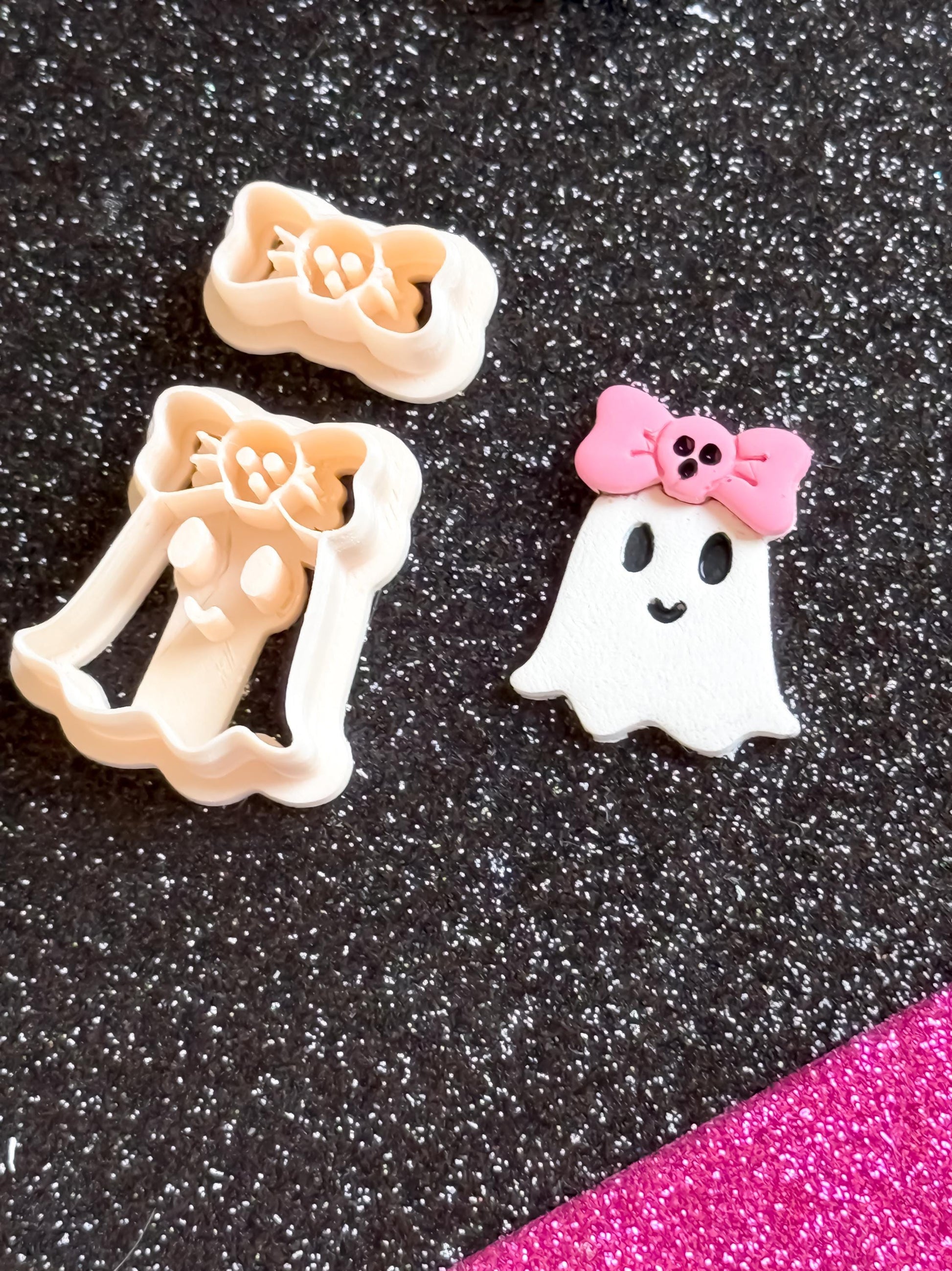 Ghost Clay Cutter Set: Skull Bow Halloween Earrings, Pastel Goth Jewelry