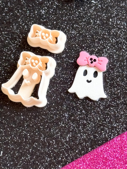 Ghost Clay Cutter Set: Skull Bow Halloween Earrings, Pastel Goth Jewelry