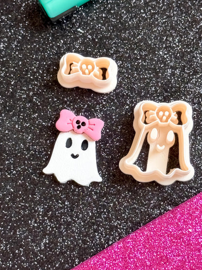 Ghost Clay Cutter Set: Skull Bow Halloween Earrings, Pastel Goth Jewelry