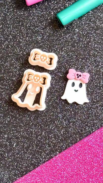 Ghost Clay Cutter Set: Skull Bow Halloween Earrings, Pastel Goth Jewelry