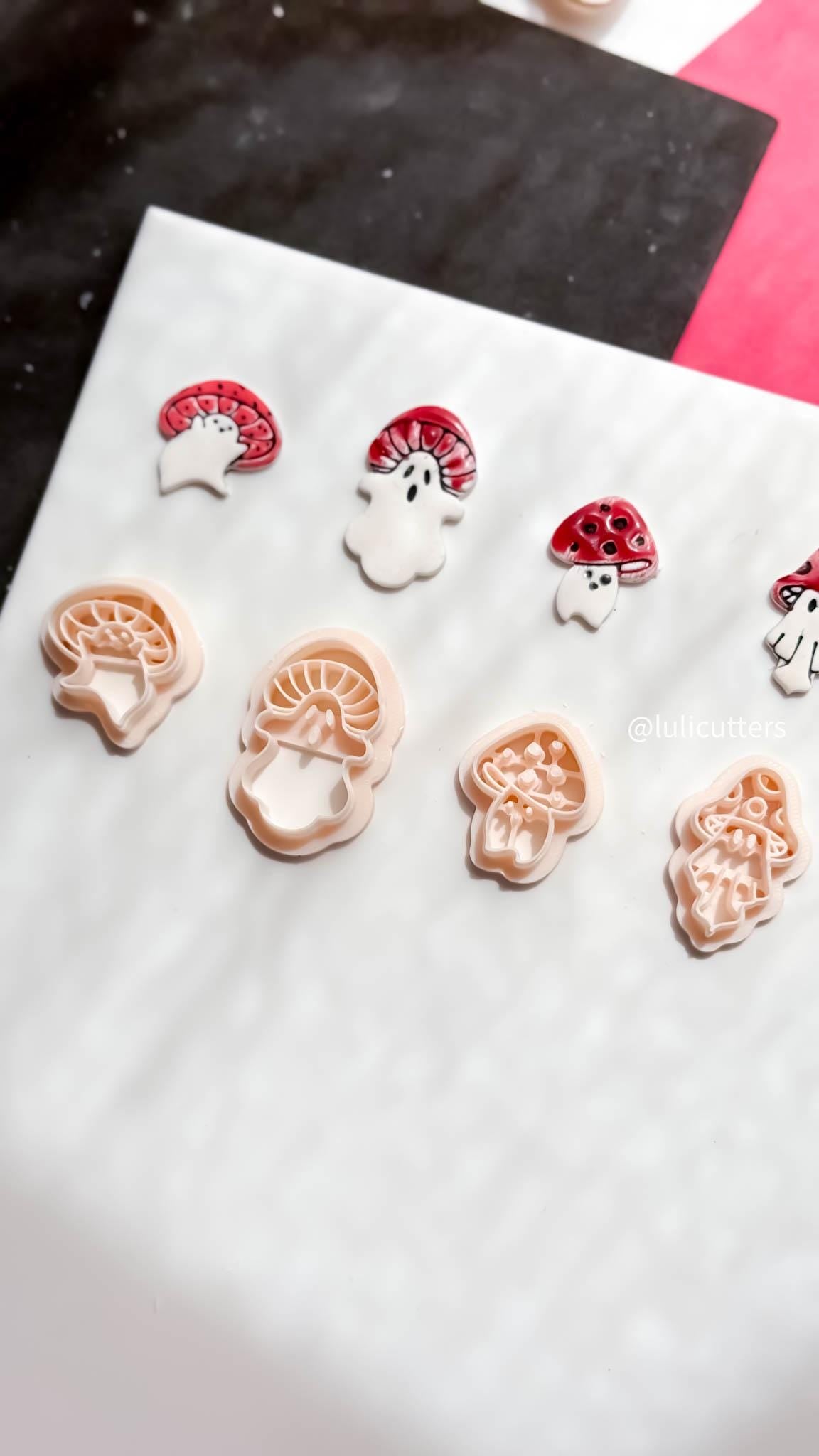 Mushroom Ghost Clay Earring Cutter, Spooky Polymer Clay Imprint