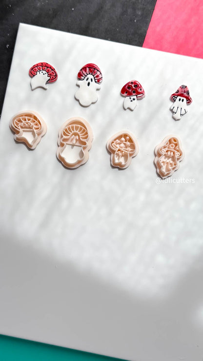Mushroom Ghost Clay Earring Cutter, Spooky Polymer Clay Imprint