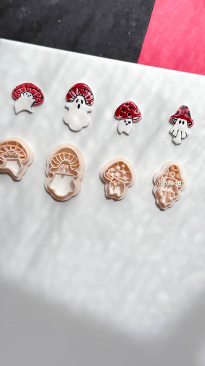 Mushroom Ghost Clay Earring Cutter, Spooky Polymer Clay Imprint