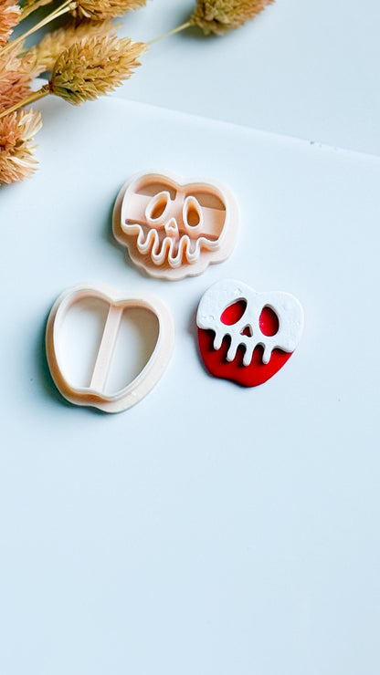 Poison Apple Skull Clay Cutter Set Halloween Earring Cutter with Drippy Skull Topper, 2 Pieces (5 Sizes)
