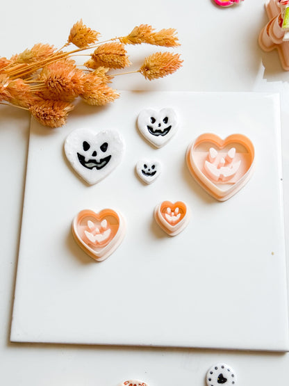 Jack-O'-Lantern Heart Polymer Clay Cutters: Halloween Earring Molds, 6 Sizes